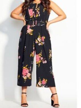 City Chic Beloved Floral Belted Jumpsuit – Black | Size 16 - HS0328
